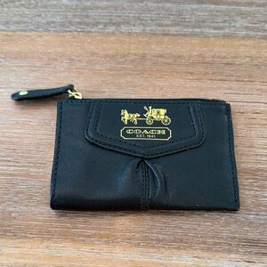 Coach Black Leather Zip Pouch with Gold Accents
